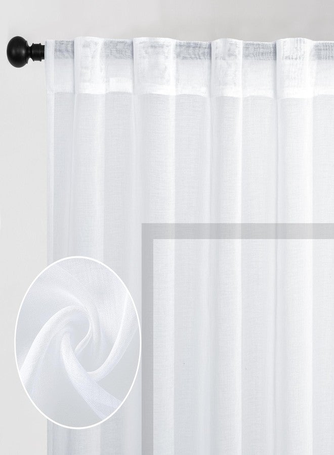DWCN White Sheer Curtains, 84 Inches Long Rod Pocket & Back Tab Faux Linen Texture Semi Sheer Window Covering, Light Airy Privacy Sheer Panels for Bedroom Living Room 52" W x 84" L, Set of 2 Panels - Image 2